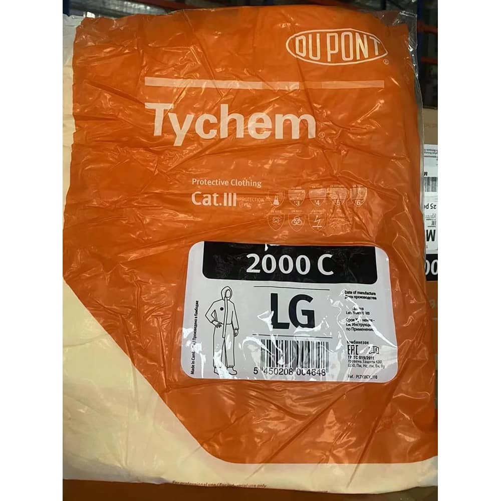 DuPont Tychem 2000C coverall Type 3: chemicals up to 2 bar, acids, alkalis, 85 g/m²